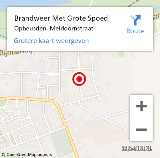 Locatie op kaart van de 112 melding: Brandweer Met Grote Spoed Naar Opheusden, Meidoornstraat op 3 september 2024 22:15