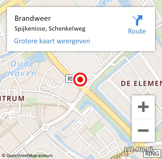 Locatie op kaart van de 112 melding: Brandweer Spijkenisse, Schenkelweg op 3 september 2024 22:16