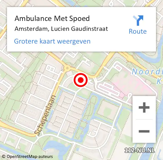 Locatie op kaart van de 112 melding: Ambulance Met Spoed Naar Amsterdam, Lucien Gaudinstraat op 3 september 2024 22:24