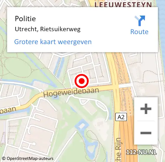 Locatie op kaart van de 112 melding: Politie Utrecht, Rietsuikerweg op 3 september 2024 22:34