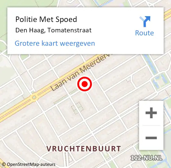 Locatie op kaart van de 112 melding: Politie Met Spoed Naar Den Haag, Tomatenstraat op 3 september 2024 22:41