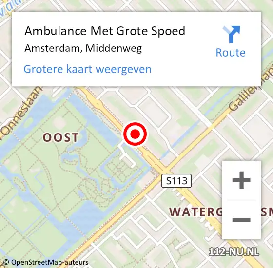 Locatie op kaart van de 112 melding: Ambulance Met Grote Spoed Naar Amsterdam, Middenweg op 3 september 2024 22:51