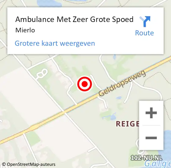 Locatie op kaart van de 112 melding: Ambulance Met Zeer Grote Spoed Naar Mierlo op 3 september 2024 22:52