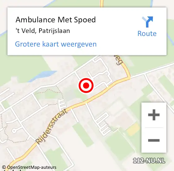 Locatie op kaart van de 112 melding: Ambulance Met Spoed Naar 't Veld, Patrijslaan op 3 september 2024 22:59