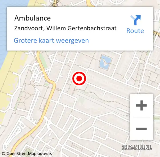 Locatie op kaart van de 112 melding: Ambulance Zandvoort, Willem Gertenbachstraat op 3 september 2024 23:31