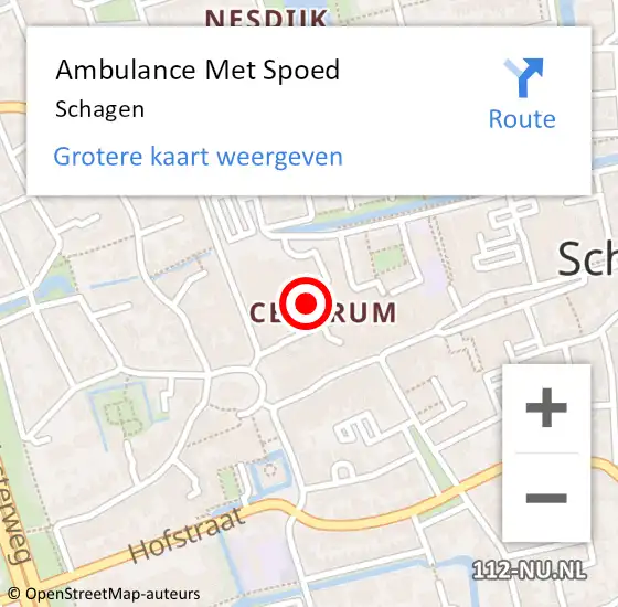 Locatie op kaart van de 112 melding: Ambulance Met Spoed Naar Schagen op 3 september 2024 23:34