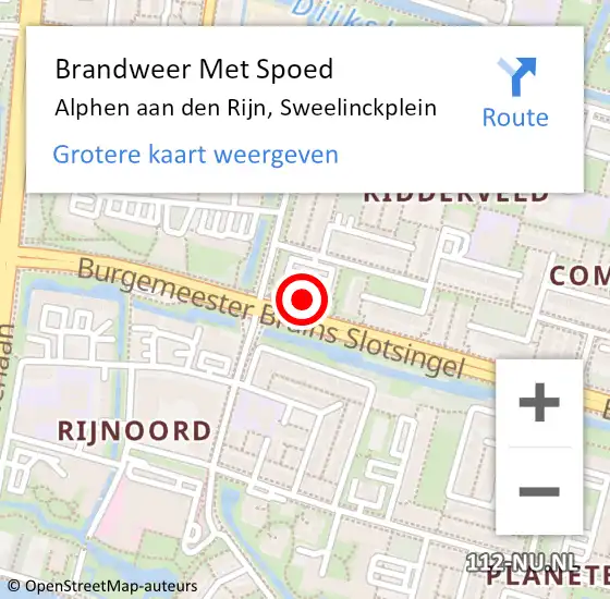 Locatie op kaart van de 112 melding: Brandweer Met Spoed Naar Alphen aan den Rijn, Sweelinckplein op 3 september 2024 23:59