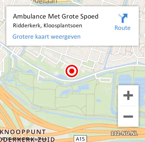 Locatie op kaart van de 112 melding: Ambulance Met Grote Spoed Naar Ridderkerk, Kloosplantsoen op 4 september 2024 00:18