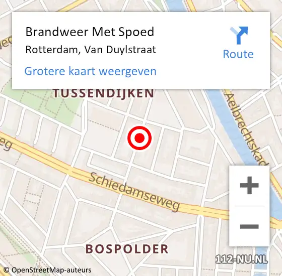 Locatie op kaart van de 112 melding: Brandweer Met Spoed Naar Rotterdam, Van Duylstraat op 4 september 2024 00:51