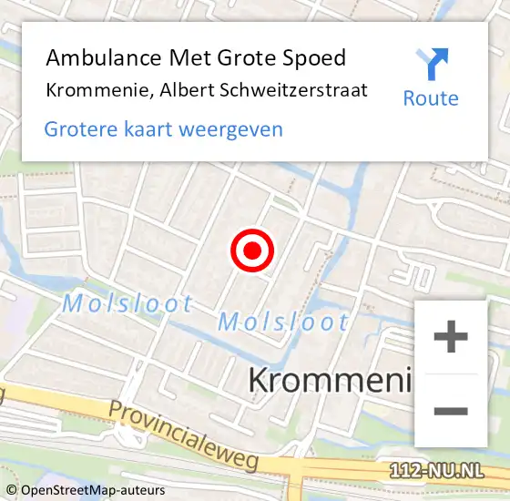 Locatie op kaart van de 112 melding: Ambulance Met Grote Spoed Naar Krommenie, Albert Schweitzerstraat op 4 september 2024 01:15