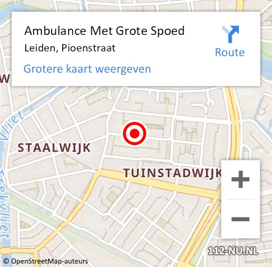 Locatie op kaart van de 112 melding: Ambulance Met Grote Spoed Naar Leiden, Pioenstraat op 4 september 2024 02:12