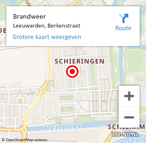 Locatie op kaart van de 112 melding: Brandweer Leeuwarden, Berkenstraat op 4 september 2024 02:24