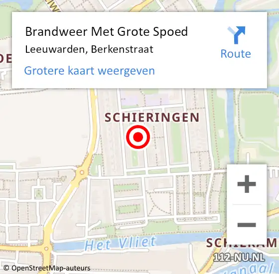 Locatie op kaart van de 112 melding: Brandweer Met Grote Spoed Naar Leeuwarden, Berkenstraat op 4 september 2024 02:24