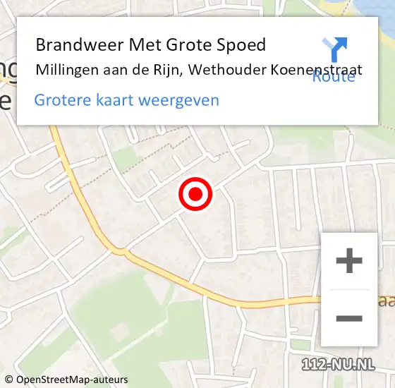 Locatie op kaart van de 112 melding: Brandweer Met Grote Spoed Naar Millingen aan de Rijn, Wethouder Koenenstraat op 4 september 2024 02:43