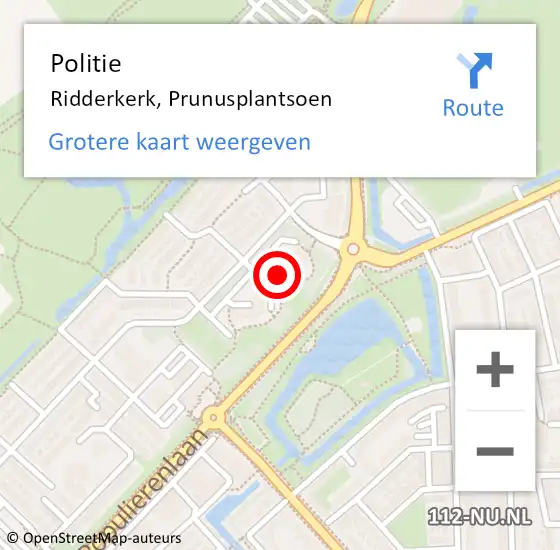 Locatie op kaart van de 112 melding: Politie Ridderkerk, Prunusplantsoen op 4 september 2024 02:46