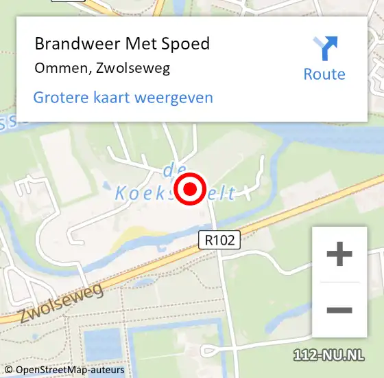 Locatie op kaart van de 112 melding: Brandweer Met Spoed Naar Ommen, Zwolseweg op 4 september 2024 03:10