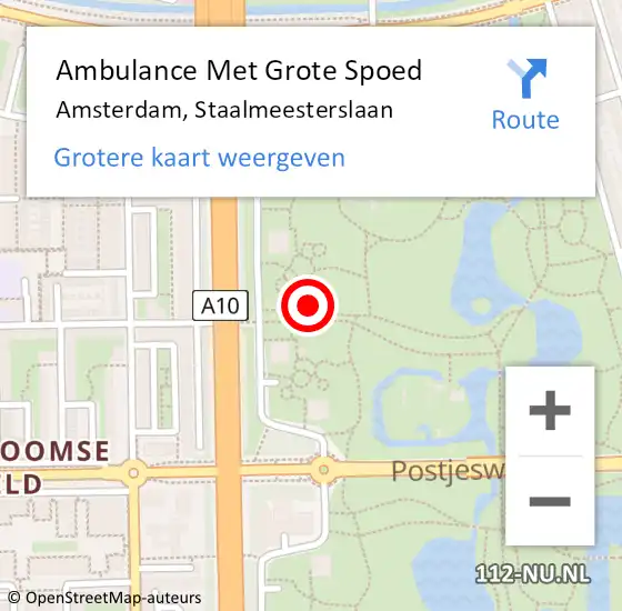 Locatie op kaart van de 112 melding: Ambulance Met Grote Spoed Naar Amsterdam, Staalmeesterslaan op 4 september 2024 05:04