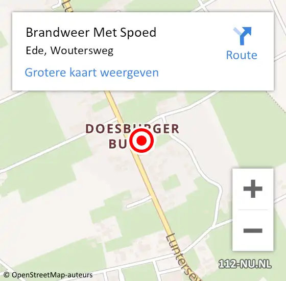 Locatie op kaart van de 112 melding: Brandweer Met Spoed Naar Ede, Woutersweg op 4 september 2024 05:14