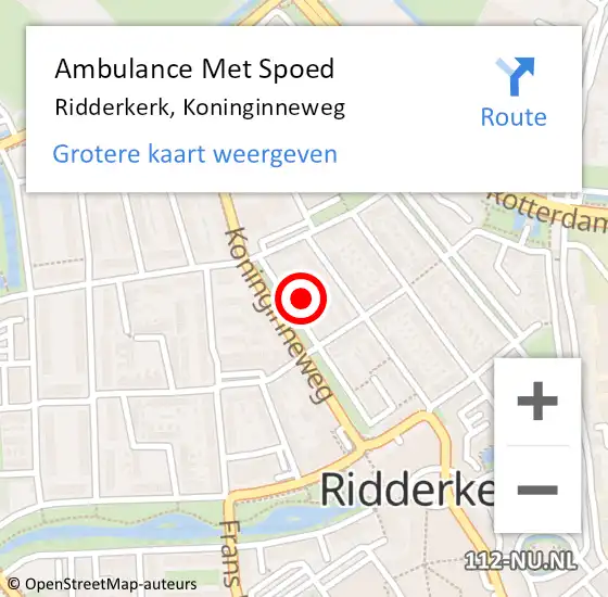 Locatie op kaart van de 112 melding: Ambulance Met Spoed Naar Ridderkerk, Koninginneweg op 4 september 2024 05:46