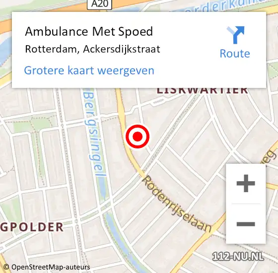 Locatie op kaart van de 112 melding: Ambulance Met Spoed Naar Rotterdam, Ackersdijkstraat op 4 september 2024 06:47