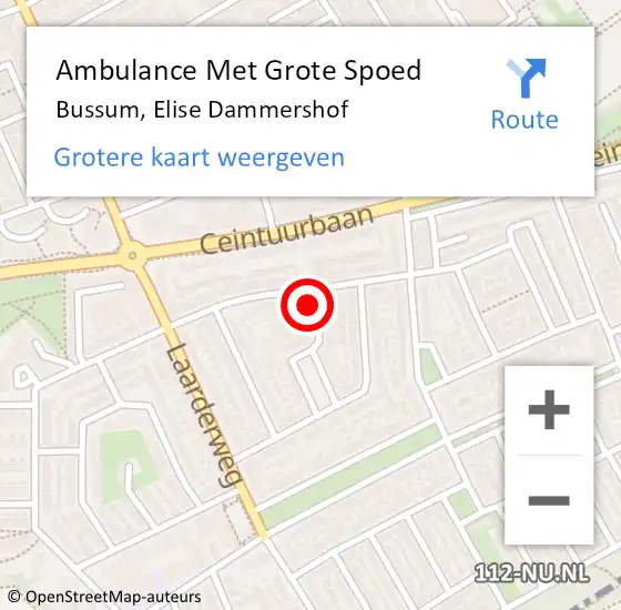 Locatie op kaart van de 112 melding: Ambulance Met Grote Spoed Naar Bussum, Elise Dammershof op 18 oktober 2014 21:22