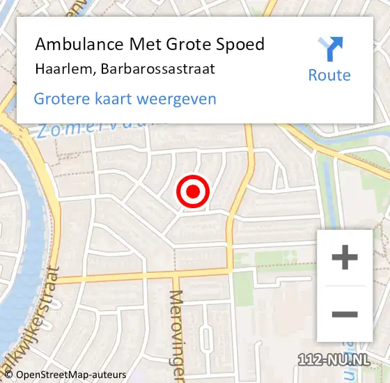 Locatie op kaart van de 112 melding: Ambulance Met Grote Spoed Naar Haarlem, Barbarossastraat op 4 september 2024 07:10