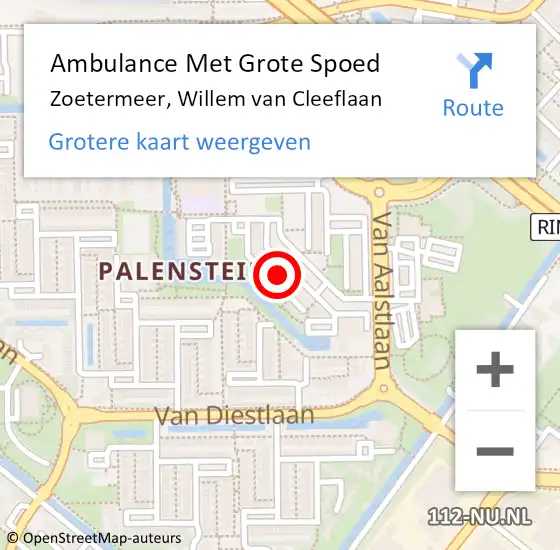 Locatie op kaart van de 112 melding: Ambulance Met Grote Spoed Naar Zoetermeer, Willem van Cleeflaan op 4 september 2024 07:41