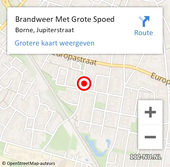 Locatie op kaart van de 112 melding: Brandweer Met Grote Spoed Naar Borne, Jupiterstraat op 4 september 2024 07:46