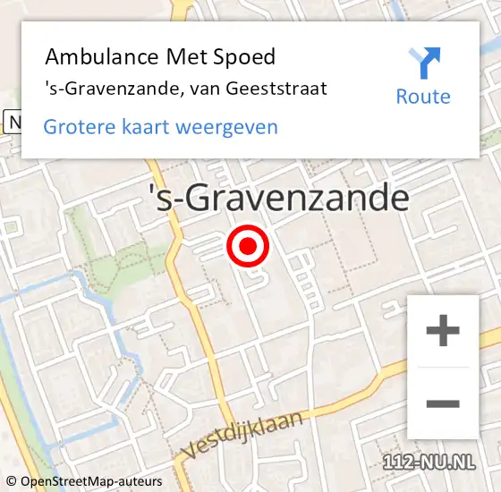 Locatie op kaart van de 112 melding: Ambulance Met Spoed Naar 's-Gravenzande, van Geeststraat op 4 september 2024 08:07