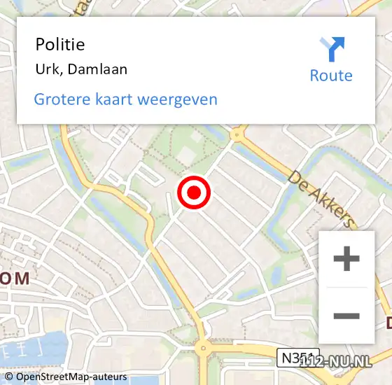 Locatie op kaart van de 112 melding: Politie Urk, Damlaan op 18 oktober 2014 21:30