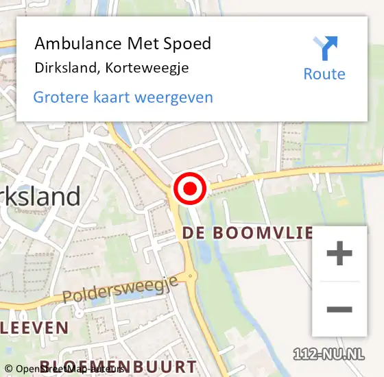 Locatie op kaart van de 112 melding: Ambulance Met Spoed Naar Dirksland, Korteweegje op 4 september 2024 08:41