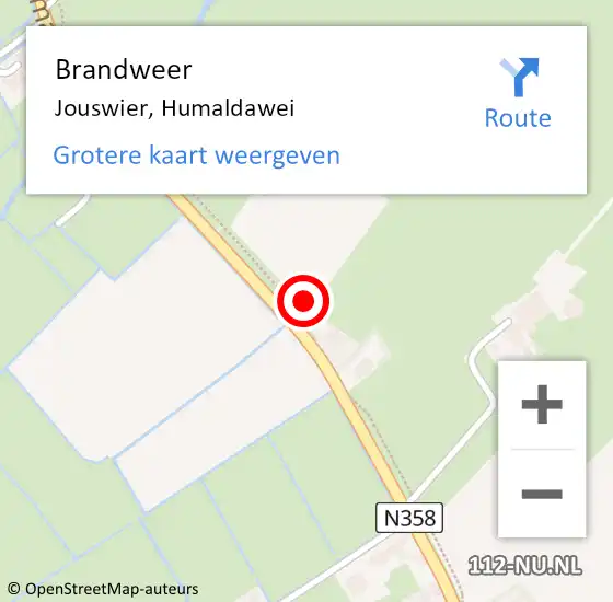 Locatie op kaart van de 112 melding: Brandweer Jouswier, Humaldawei op 4 september 2024 08:44