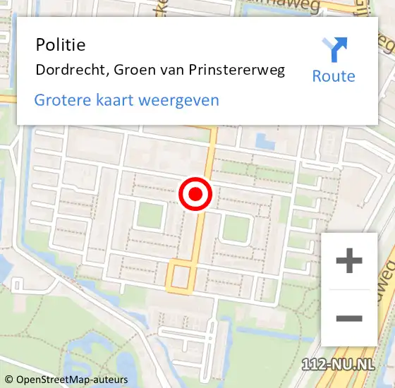 Locatie op kaart van de 112 melding: Politie Dordrecht, Groen van Prinstererweg op 4 september 2024 08:57