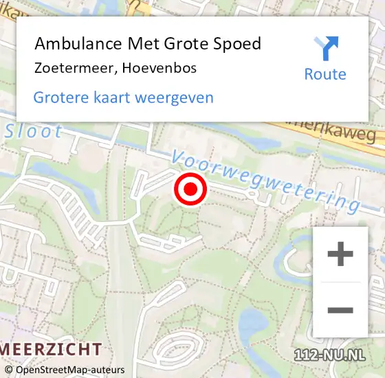 Locatie op kaart van de 112 melding: Ambulance Met Grote Spoed Naar Zoetermeer, Hoevenbos op 4 september 2024 09:11