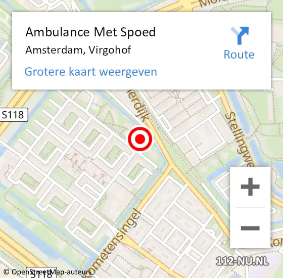 Locatie op kaart van de 112 melding: Ambulance Met Spoed Naar Amsterdam, Virgohof op 4 september 2024 09:15