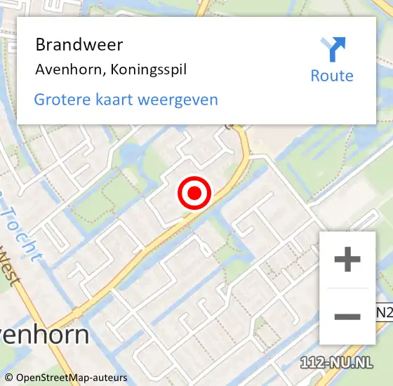 Locatie op kaart van de 112 melding: Brandweer Avenhorn, Koningsspil op 4 september 2024 09:40