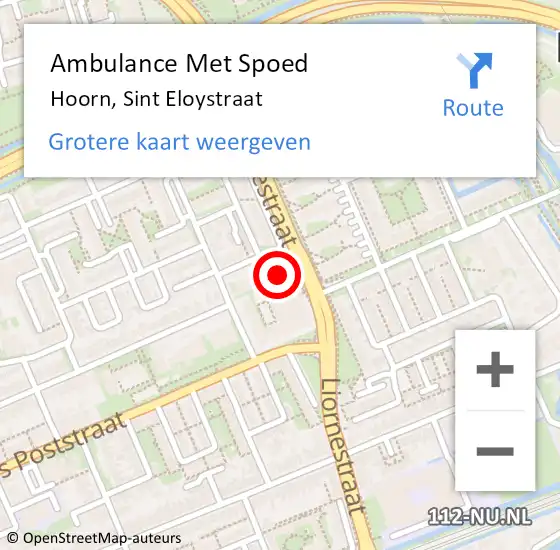 Locatie op kaart van de 112 melding: Ambulance Met Spoed Naar Hoorn, Sint Eloystraat op 4 september 2024 09:44