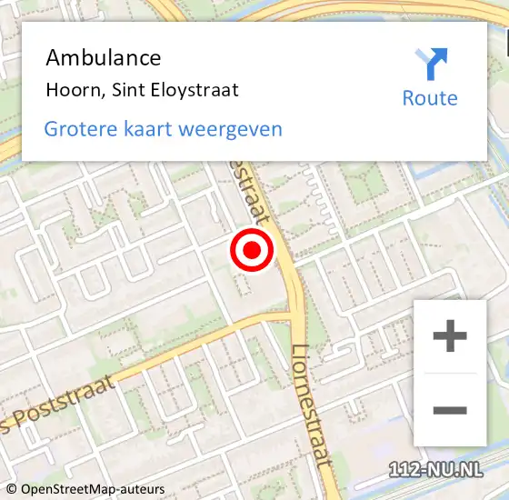 Locatie op kaart van de 112 melding: Ambulance Hoorn, Sint Eloystraat op 4 september 2024 09:45