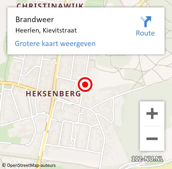 Locatie op kaart van de 112 melding: Brandweer Heerlen, Kievitstraat op 18 oktober 2014 21:49