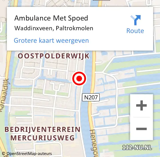 Locatie op kaart van de 112 melding: Ambulance Met Spoed Naar Waddinxveen, Paltrokmolen op 4 september 2024 10:06