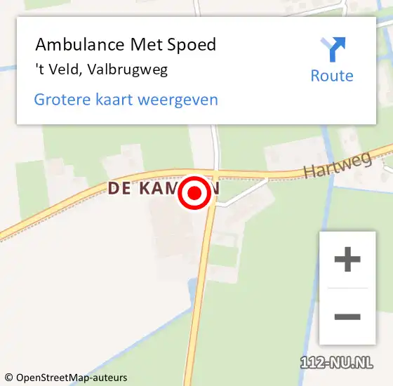 Locatie op kaart van de 112 melding: Ambulance Met Spoed Naar 't Veld, Valbrugweg op 4 september 2024 10:18