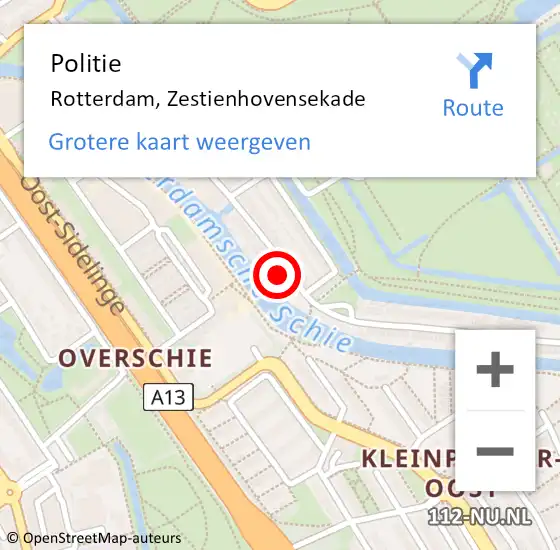 Locatie op kaart van de 112 melding: Politie Rotterdam, Zestienhovensekade op 4 september 2024 10:20