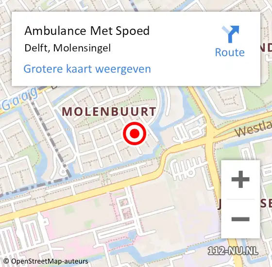 Locatie op kaart van de 112 melding: Ambulance Met Spoed Naar Delft, Molensingel op 4 september 2024 10:34