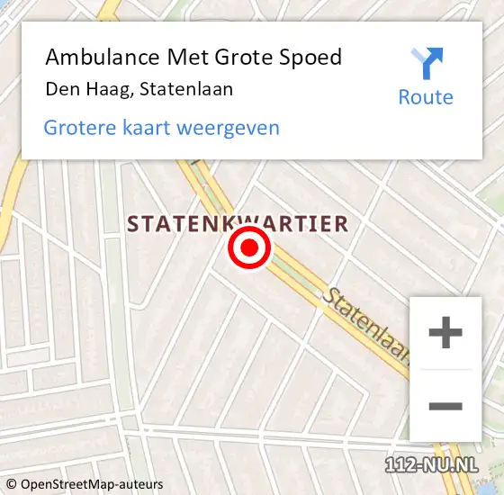 Locatie op kaart van de 112 melding: Ambulance Met Grote Spoed Naar Den Haag, Statenlaan op 4 september 2024 10:42