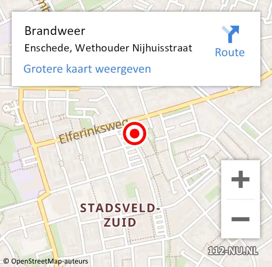 Locatie op kaart van de 112 melding: Brandweer Enschede, Wethouder Nijhuisstraat op 4 september 2024 10:49