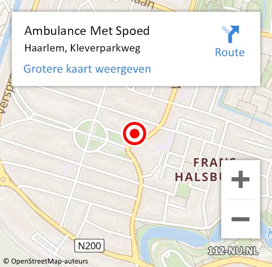 Locatie op kaart van de 112 melding: Ambulance Met Spoed Naar Haarlem, Kleverparkweg op 4 september 2024 10:57