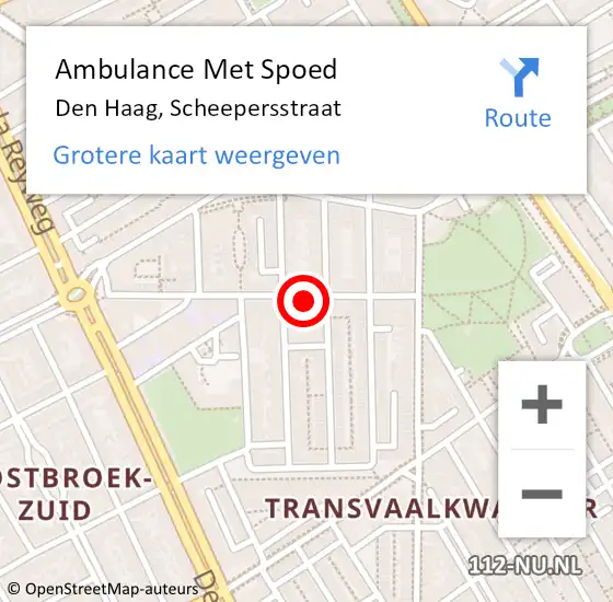 Locatie op kaart van de 112 melding: Ambulance Met Spoed Naar Den Haag, Scheepersstraat op 4 september 2024 11:09