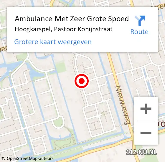 Locatie op kaart van de 112 melding: Ambulance Met Zeer Grote Spoed Naar Hoogkarspel, Pastoor Konijnstraat op 4 september 2024 11:19