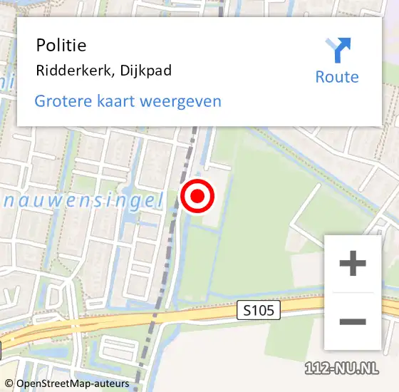 Locatie op kaart van de 112 melding: Politie Ridderkerk, Dijkpad op 4 september 2024 11:22