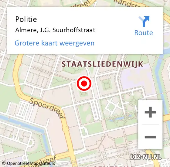 Locatie op kaart van de 112 melding: Politie Almere, J.G. Suurhoffstraat op 4 september 2024 11:24